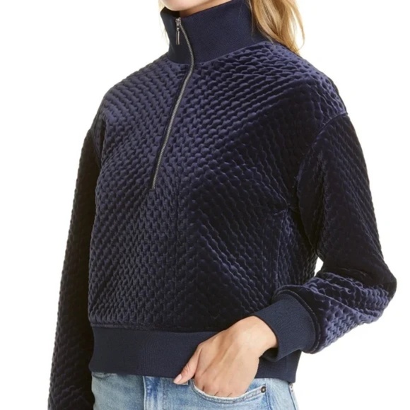 Club Monaco Quilted Velour Zip Jacket in Blue Marine size S/P NWT $198 - Picture 6 of 7